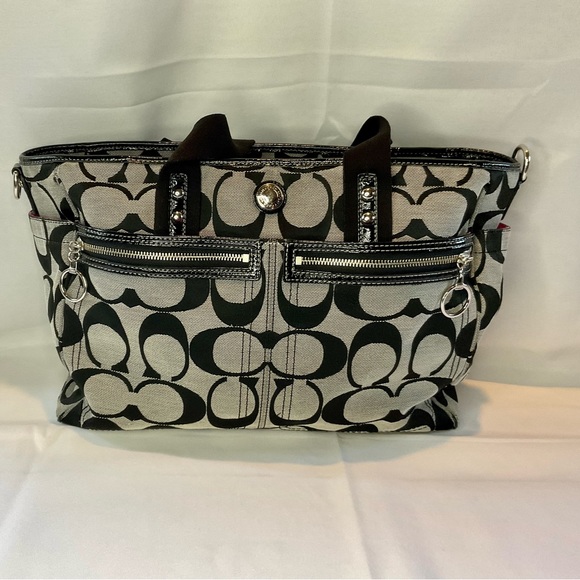 Authentic Coach diaper bag, black and gray with hot pink interior lining - Picture 2 of 16